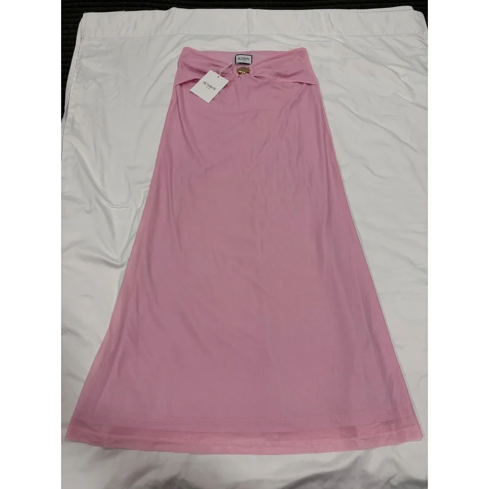 Runaway The Label NWT Rikki Maxi Skirt Pink Mesh Shell Beach Resortwear Medium